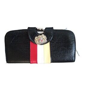 Vintage style black faux leather‎ crest wallet